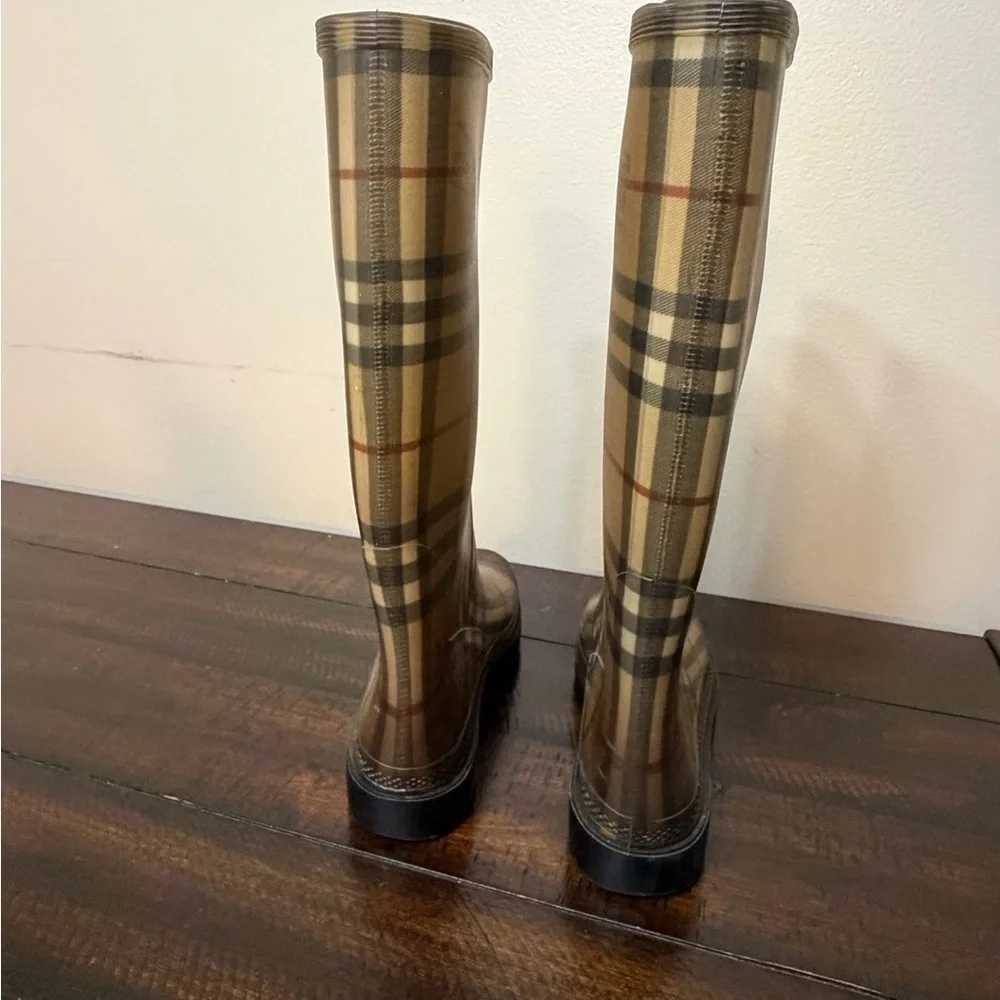 BURBERRY Rain Boots Tall Classic Check Haymarket Women's EUR 38